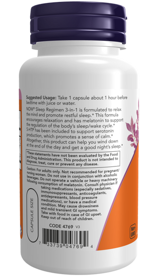 NOW Sleep Regimen 3-in-1 Veg Capsules